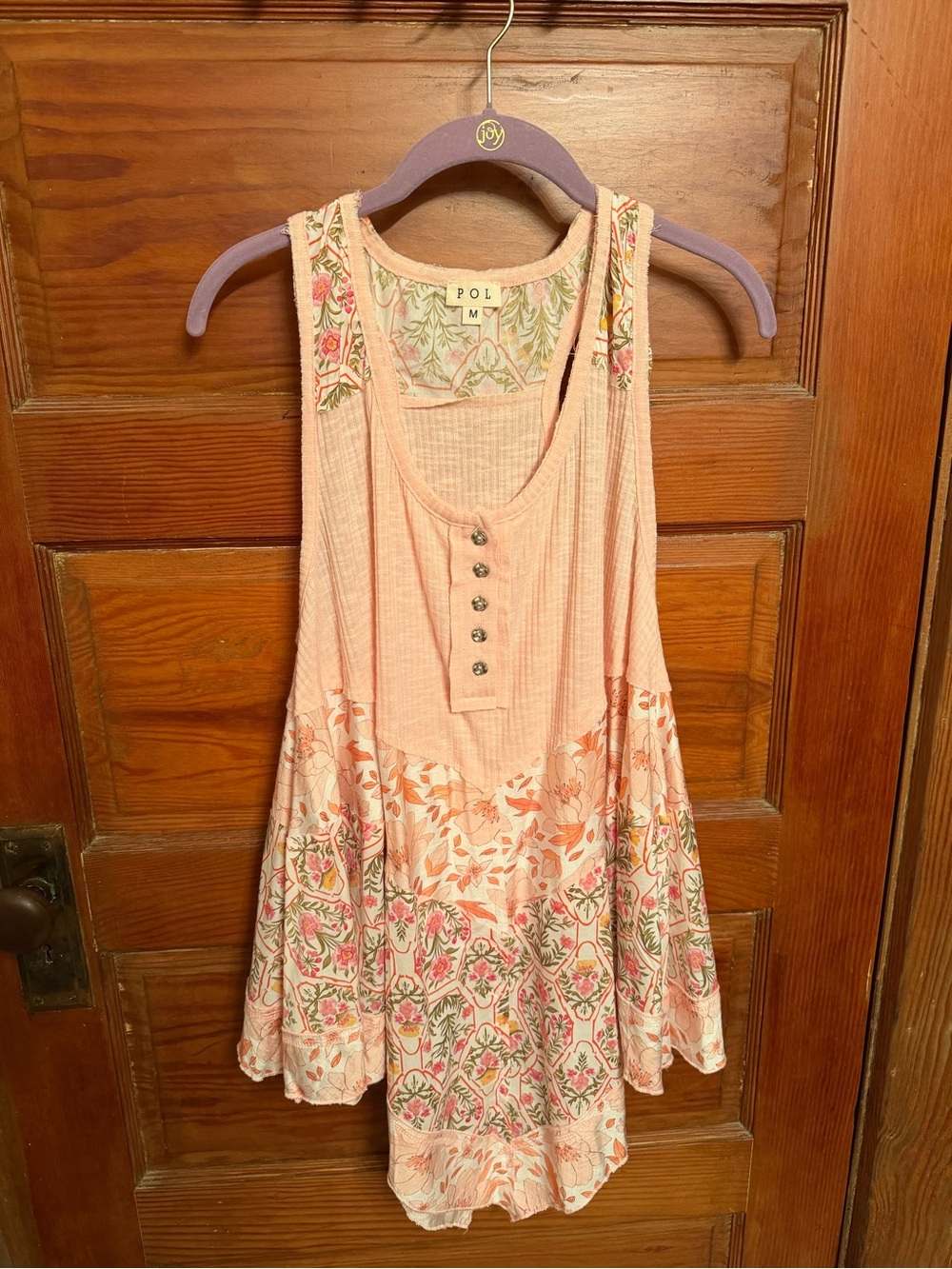 POL Pink-Peach Floral Panel Sleeveless Tank